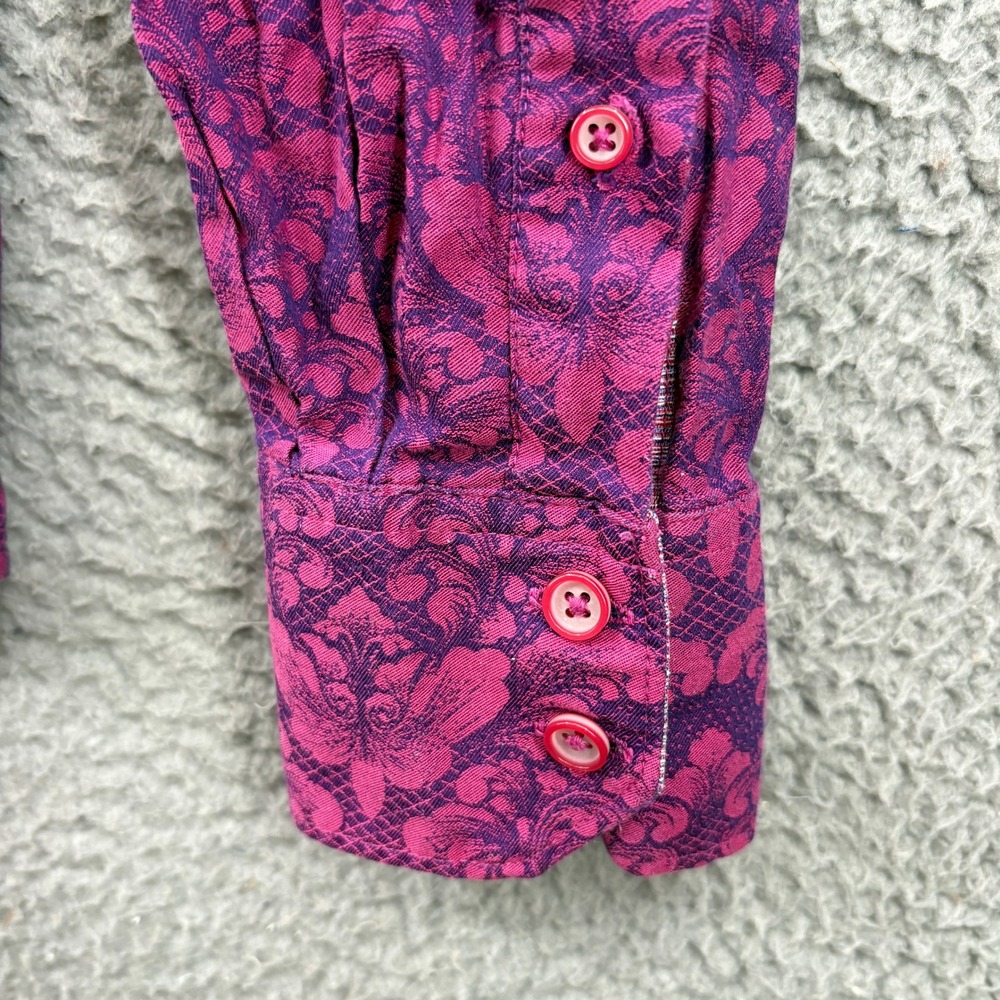 Robert Graham Button Up Shirt Mens Medium Purple Damask Paisley Long Sleeve - Picture 4 of 11
